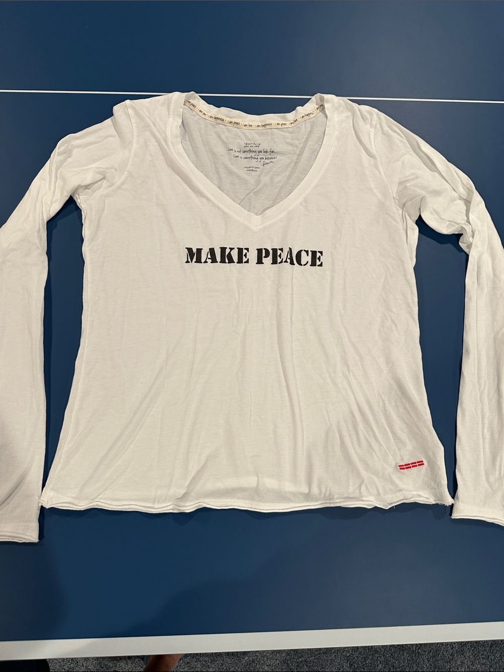 Peace Love World White MAKE PEACE Long-Sleeve V-Neck Tee